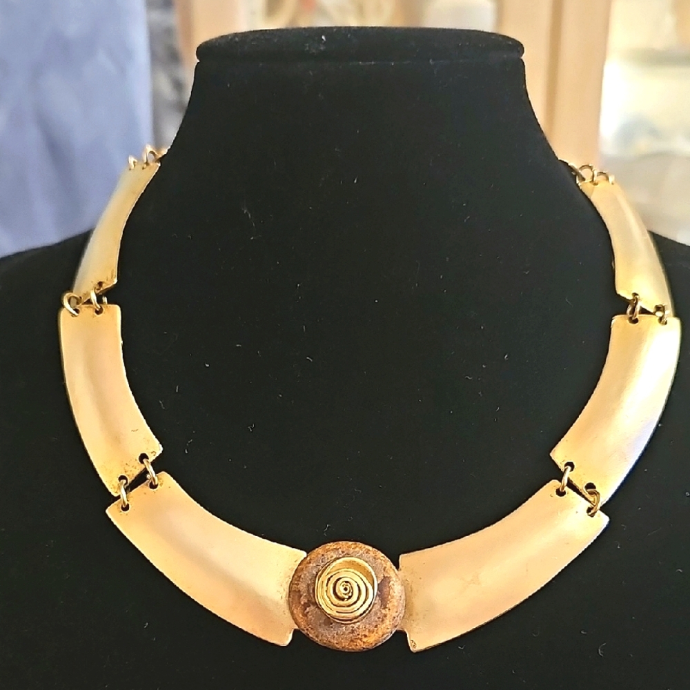 Vintage Norma Jean Modernist Matte Goldtone Necklace